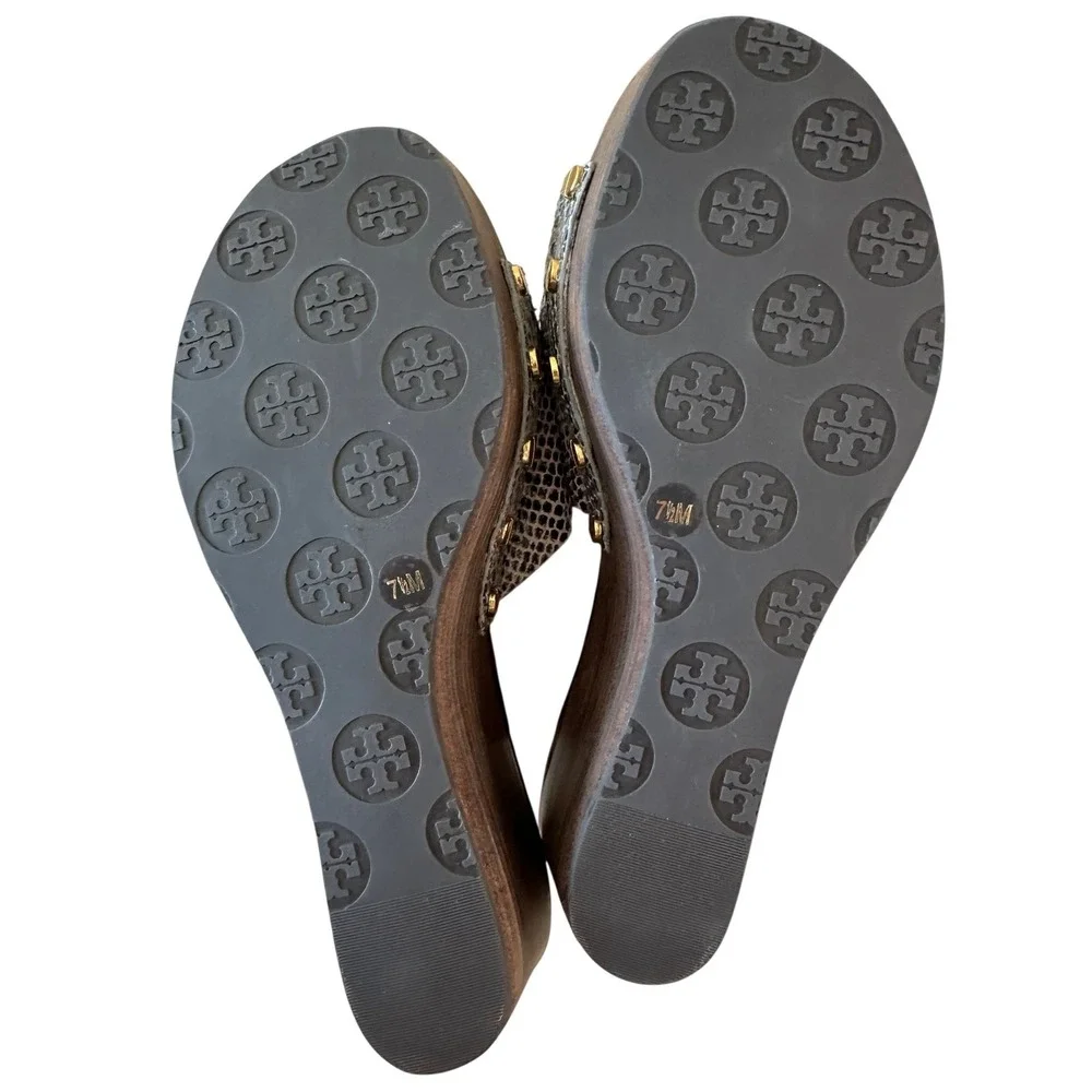 Tory Burch Robinson Snake Embossed Wedge Slides Sandals Sz 7.5 Dust Bag